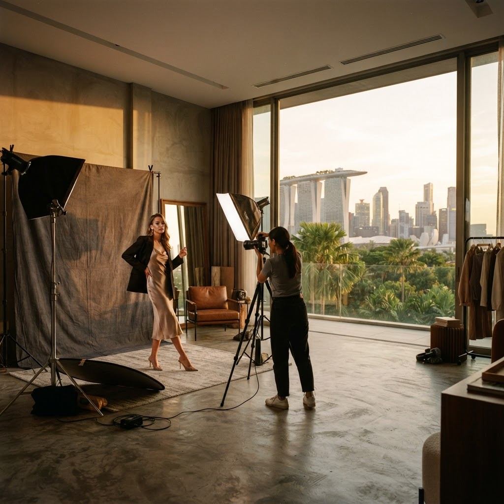 Elegant photography studio in Singapore at golden hour